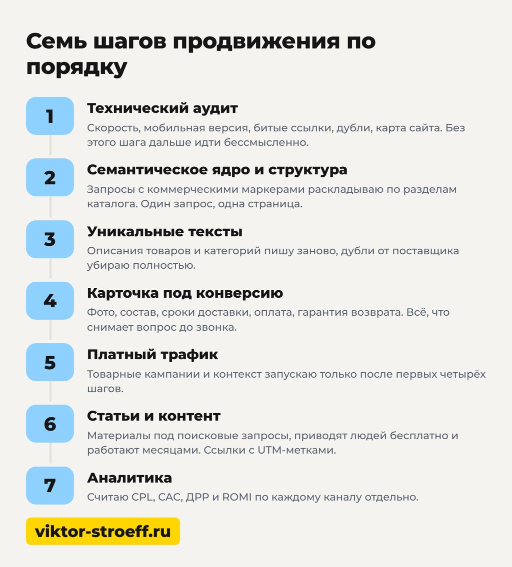 7 шагов продвижения интернет магазина по порядку на схеме