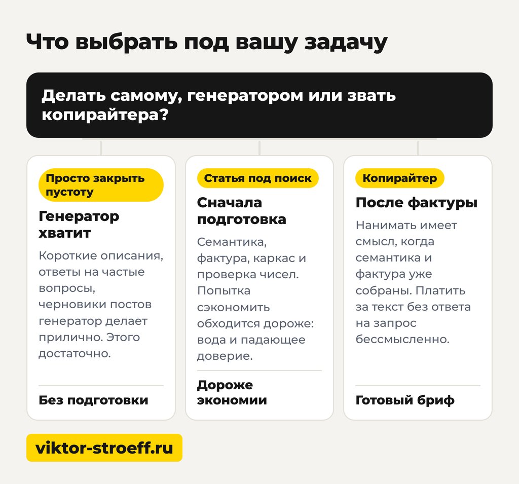 Схема выбора: ии написать текст под конкретную задачу